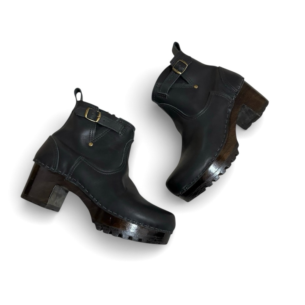 No. 6 Leather Clog Buckle Boot on Mid Heel EU Size 39 US 8-8.5
